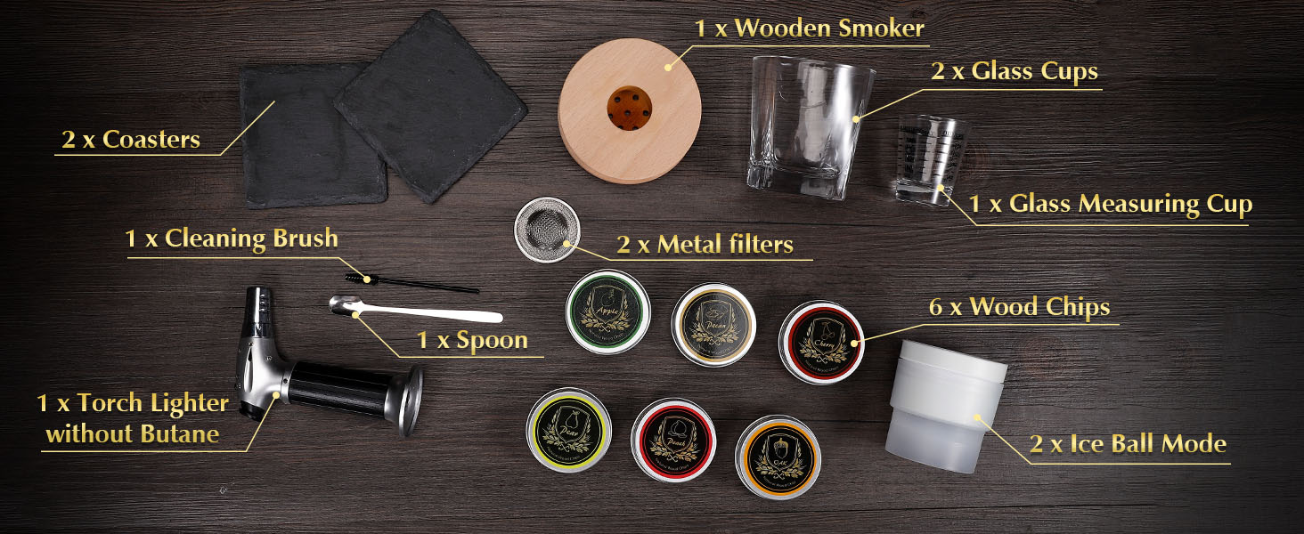 Набір для копчення коктейлів CWLAKON, для віскі, бурбон, Old Fashioned. Комплект з 6 дерев'яними чіпсами. Подарунок для чоловіків