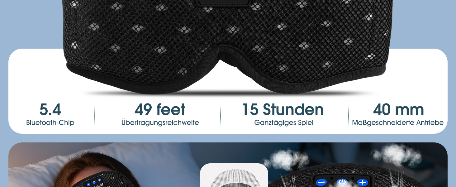 Маска для сну з навушниками Bluetooth 5.4 Dolida, 3D комфорт, чорна - для сну, подорожей, йоги, медитації