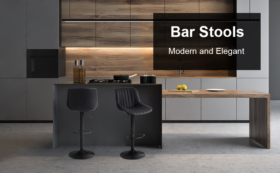 Youhauchair Adjustable Swivel Bar Stools with Backrest - PU Leather, Modern Kitchen Bar Stools (2-Pack, Black)