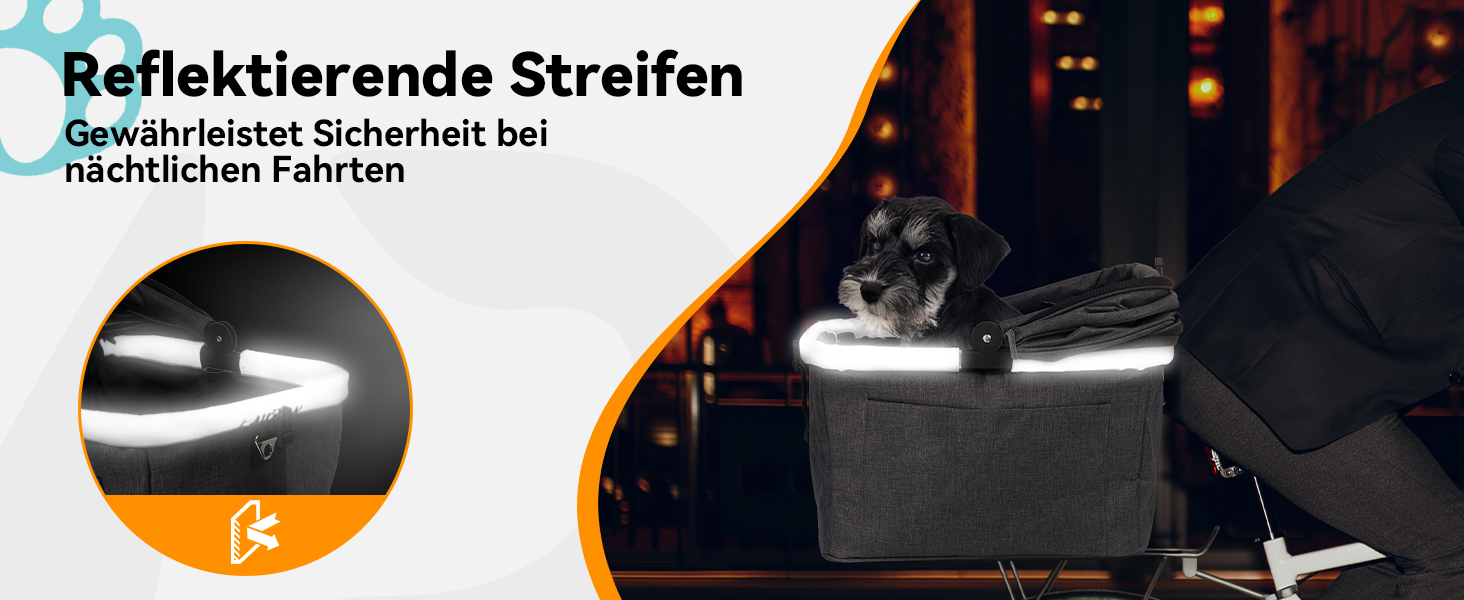 Кошик для велосипеда для собак до 12 кг з металевим каркасом, швидкознімний кріплення, сітчасте вікно, м'яке сидіння, світловідбиваючі смуги, складаний, для міських велосипедів