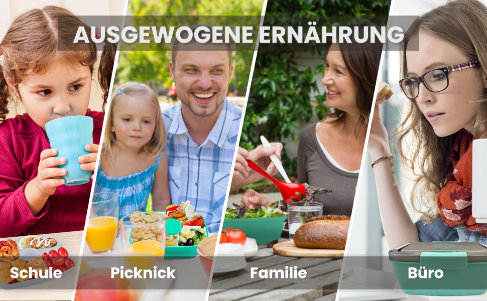 Ланчбокс Bugucat 2000 мл, чорний: герметичний, з відділеннями, для дорослих та дітей, з виделкою, для школи та пікніків