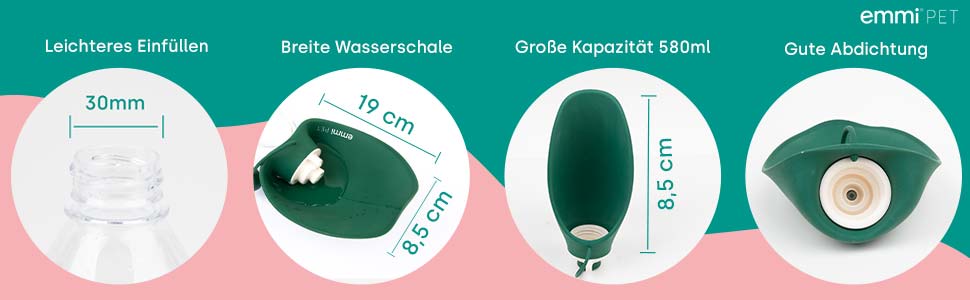 Турбувачка для собак Emmi-pet 600 мл з контейнером для корму 150 мл – портативна пляшка для води та їжі для собак, ідеальна для подорожей, прогулянок та активного відпочинку. Гігієнічна, легка в очищенні. Аксесуар для собак. Зелений колір, 580 мл