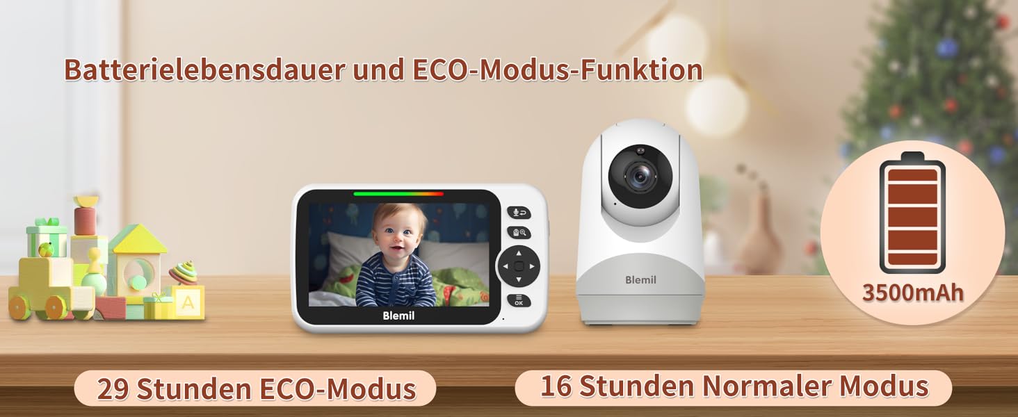 Дитячий відеоняня з камерою, аудіо, акумулятором 30 годин, 5-дюймовий екран, дистанційне керування поворотом/нахилом/зумом, двосторонній зв'язок, нічне бачення, без WiFi BL9052