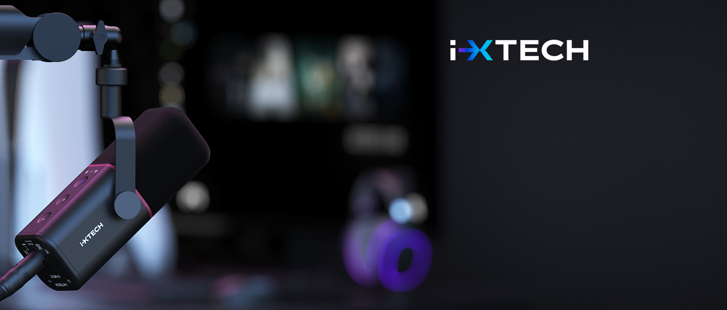 IXTECH Динамічний мікрофон з нирковою характеристикою RGB для студії, стримінгу та запису. USB/XLR, регулювання Gain, для подкастів та вокалу. Білий (M, Black)