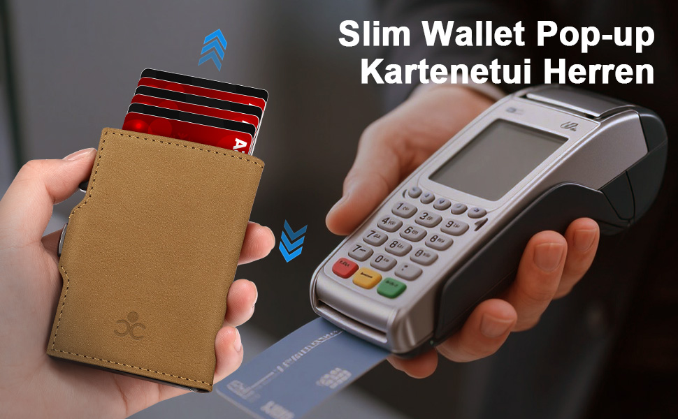 Чоловічий гаманець з відділенням для монет та RFID захистом, Slim Wallet Pop-up, для 9-11 карт, з кишенею для ID та відділенням для грошей, Smart Wallet для чоловіків (Верблюжий колір)