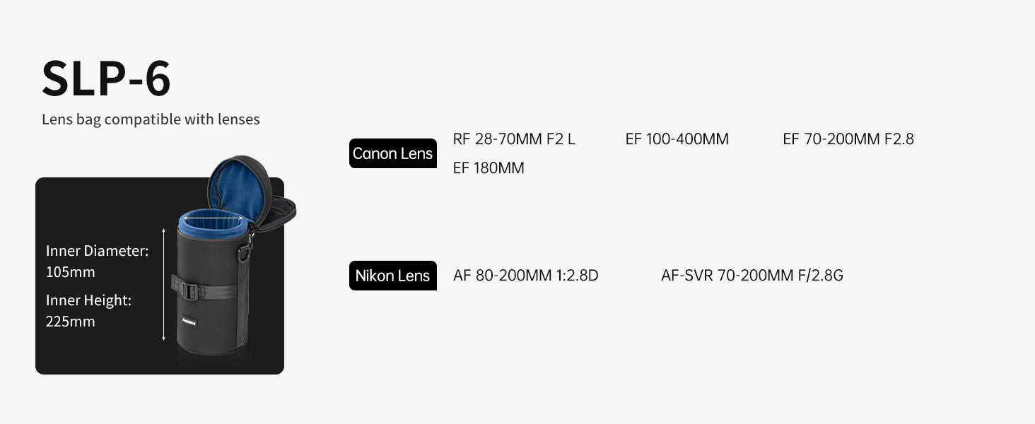 Захисний чохол для об'єктива камери AMBITFUL: водонепроникний, пилонепроникний, ударостійкий. Підходить для Sony, Nikon, Canon, Fujifilm, Tamron (до 110x225 мм)