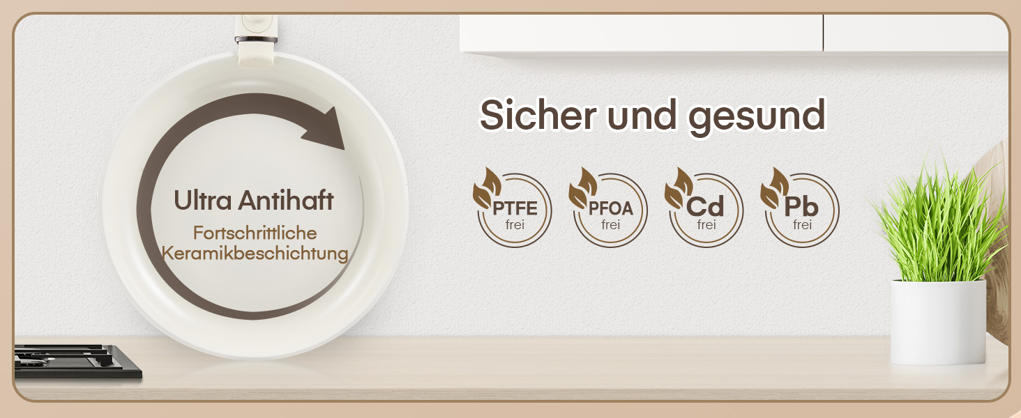 Набір посуду Fohere 16 предметів з керамічним антипригарним покриттям та знімними ручками, для індукційних плит, з кришками