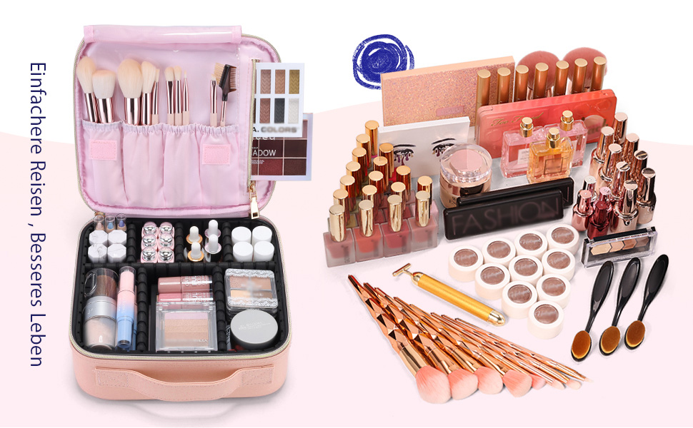 Косметичка для макіяжу, органайзер для подорожей, рожева