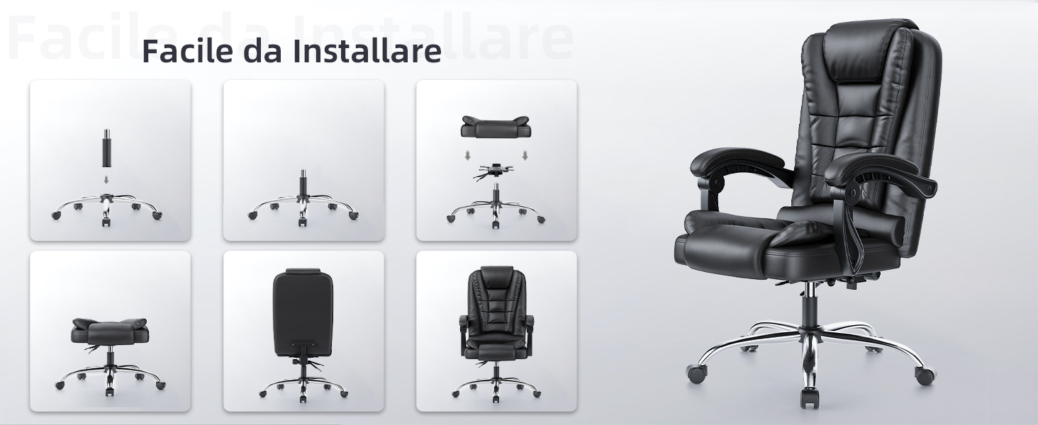 Крісло шеф-кухар Rattantree: ергономічне офісне крісло з регулюванням висоти та нахилу, PU шкіра, чорний колір, без підніжки