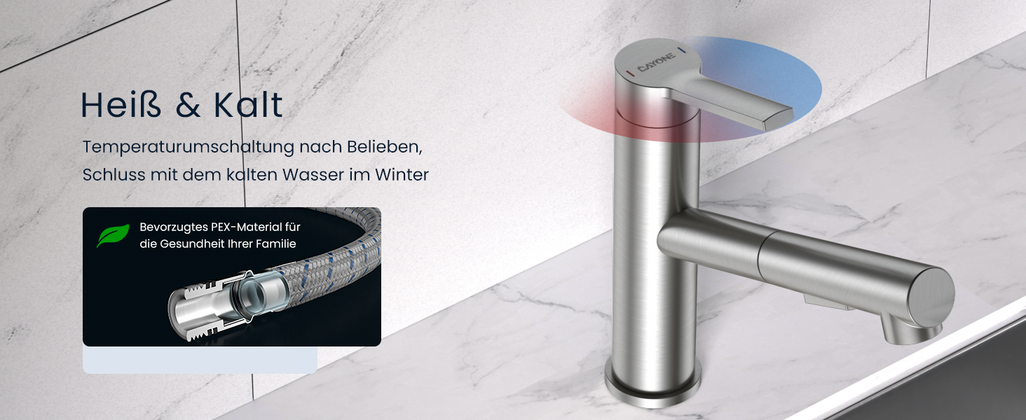 Однолеверний змішувач для кухні Dayone з висувною лійкою, нержавіюча сталь, 3 режими, 360° обертання, для кухонних мийок (15 см), матовий, преміум якість