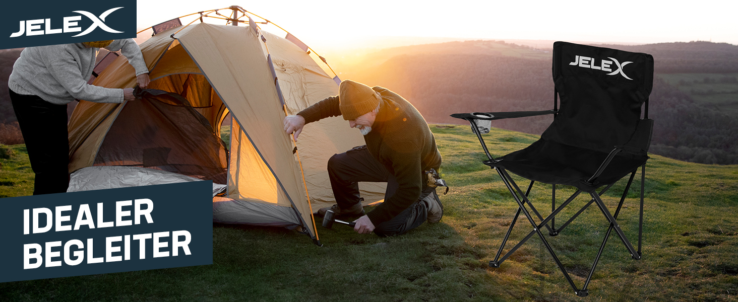 Складний туристичний стілець JELEX Expedition з підлокітниками та тримачем для напоїв, чорний