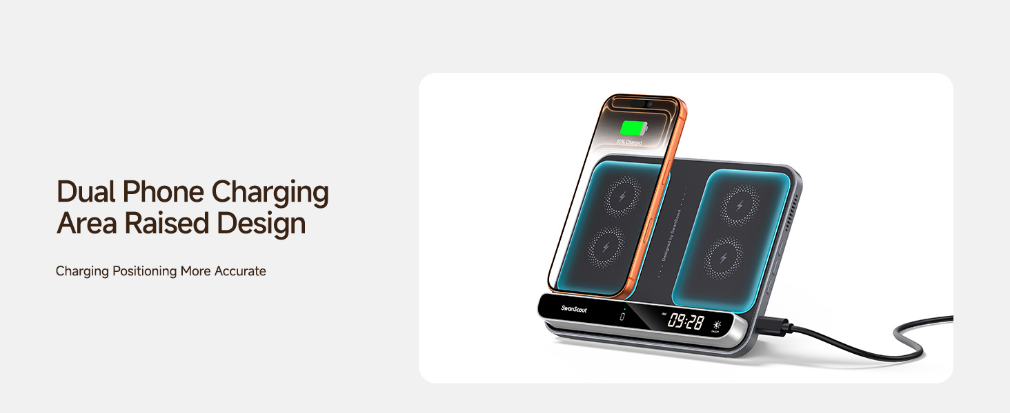 Двопортова індукційна зарядка SwanScout 504 для 2 телефонів та AirPods/Galaxy Buds (30W)