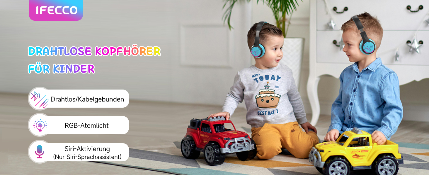 Дротові навушники IFecco для дітей з мікрофоном, Bluetooth, LED-підсвітка, чохол, колір чорний/синій