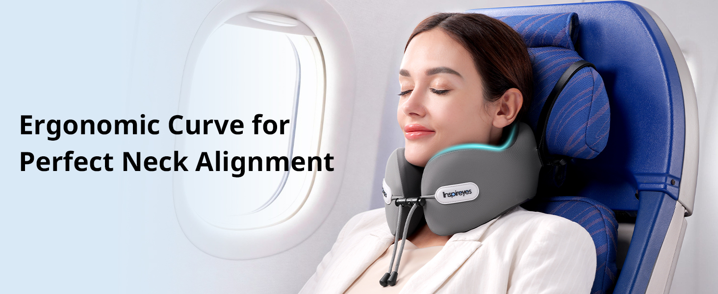 Подушка для шиї у літак з ременем безпеки та 3D маскою для сну, блакитна. Підтримка шиї та голови, високоякісний пінополіуретан, запобігає нахилу голови.