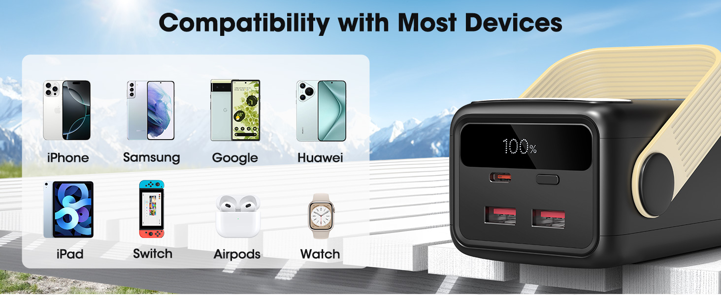 Портативний зарядний пристрій Power Bank 60000mAh з LED-ліхтариком, 22.5W, PD20W, для iPhone/Android, чорний