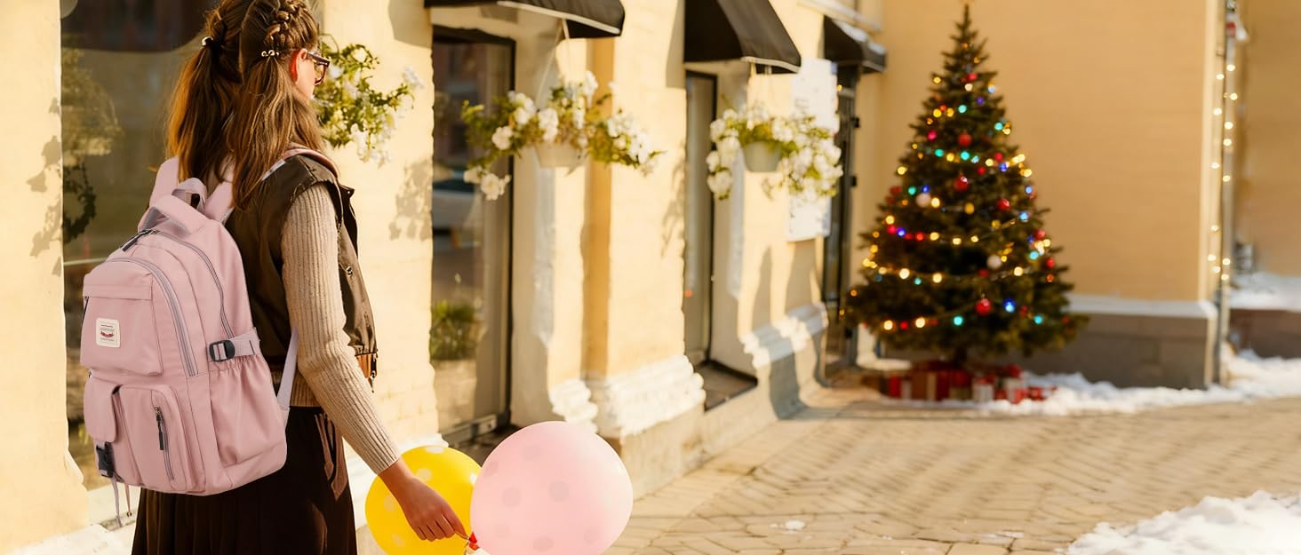 Шкільний рюкзак FIORETTO для дівчаток-підлітків, рюкзак для жінок з відділом для ноутбука 15,6', водонепроникний, легкий, 25L, для школи та подорожей, рожевий