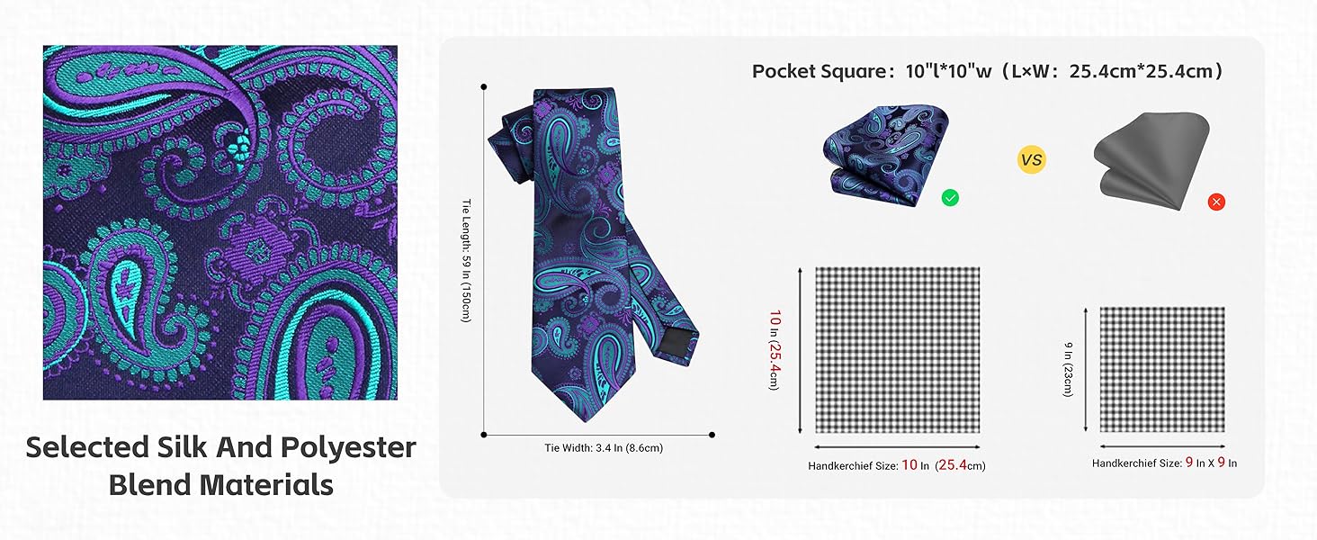 HISDERN Набір краваток для чоловіків (5 шт.) з кишеньковим хустинкою. Класичний елегантний аксесуар для весілля. Шовкові краватки та хустинки в подарунковій коробці.