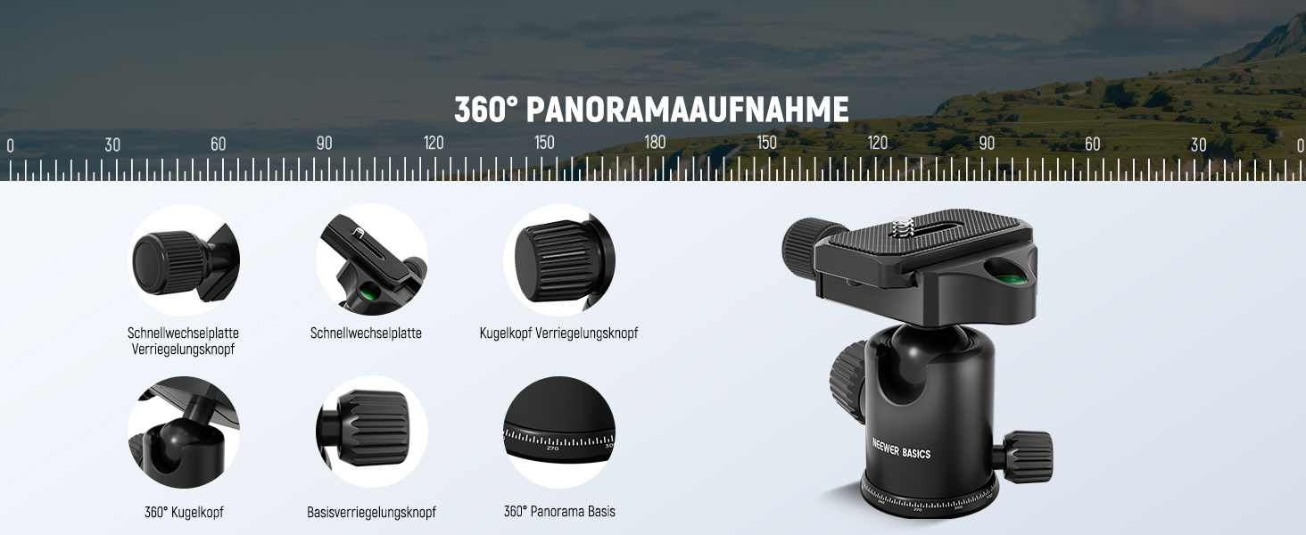 Штатив для камери NEEWER Basics з моноподом, 71' (22 см) з алюмінію, важкий, портативний, для подорожей, DSLR, мобільний телефон, 360° кульова головка, кріплення для телефону, сумісний з iPhone, для зйомки відео