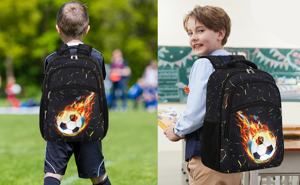 Дитячий рюкзак для школи LOIDOU: безпечний, легкий, з принтом полум'я/футбол, для хлопчиків та дівчаток