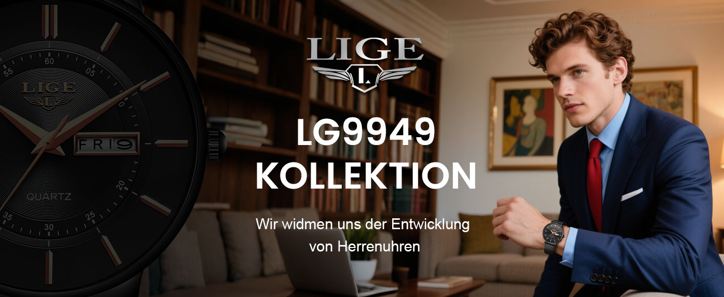 Годинник чоловічий LIGE з датою, водонепроникний, з нержавіючої сталі, аналоговий, вінтажний, кварцовий, чорний, для бізнесу, класичний, простий, з нержавіючої сталі, чоловічий годинник