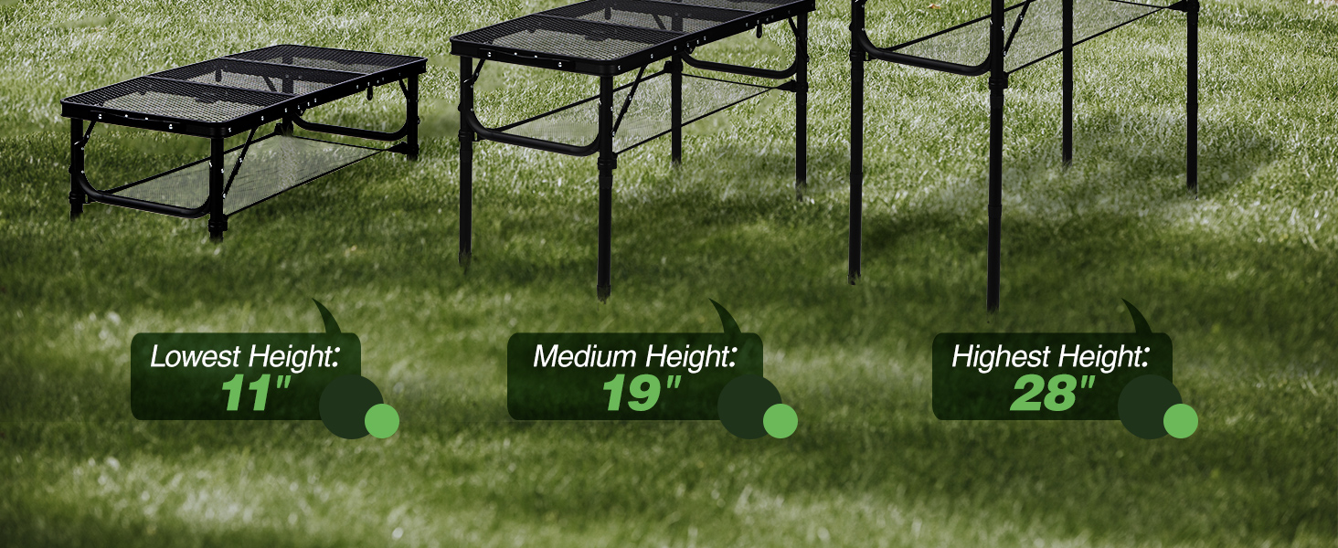 Складний стіл для пікніка REDCAMP 60x40 см, чорний - портативний стіл для кемпінгу, BBQ, приготування їжі на природі з регульованими ніжками