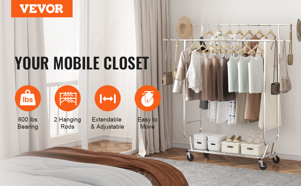 Стійка для одягу VEVOR - міцна чорна конструкція 200 x 1010 x 1510 мм для спальні, гардеробу, передпокою