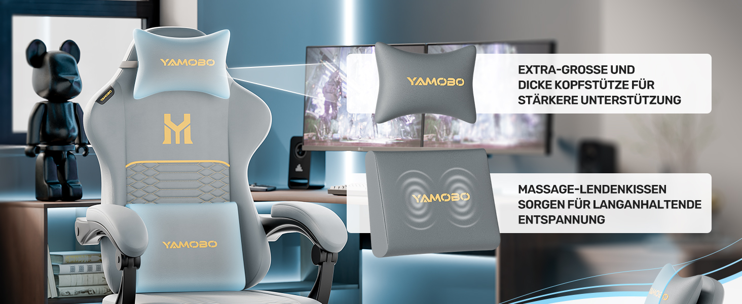 Геймерське крісло Ergonomisch з підлокітниками, підставкою для ніг, подушкою для попереку та голови, регульованою висотою, оббивка PU, сірий колір P-grey