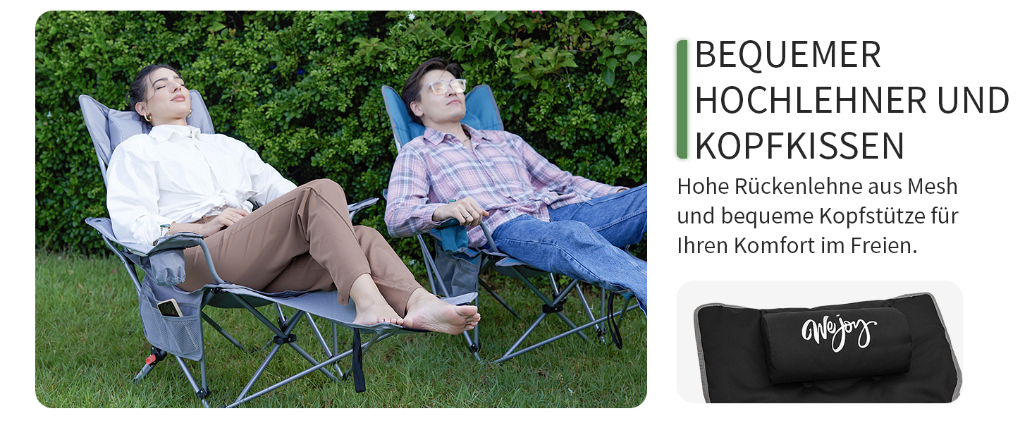 Кемпінговий стілець-шезлонг WEJOY 2-в-1, складний, з регульованою спинкою та підставкою для ніг, чорний (2 шт.)