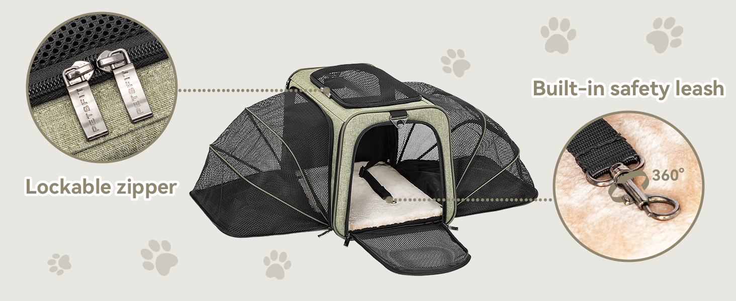 Транспортна сумка для котів та собак Petsfit, розширювана переноска з плечовим ременем, сумка-переноска для собак та котів, авіапереноска, оксфордська тканина, S/Зелений/Двосторонній Зелений L/Двосторонній