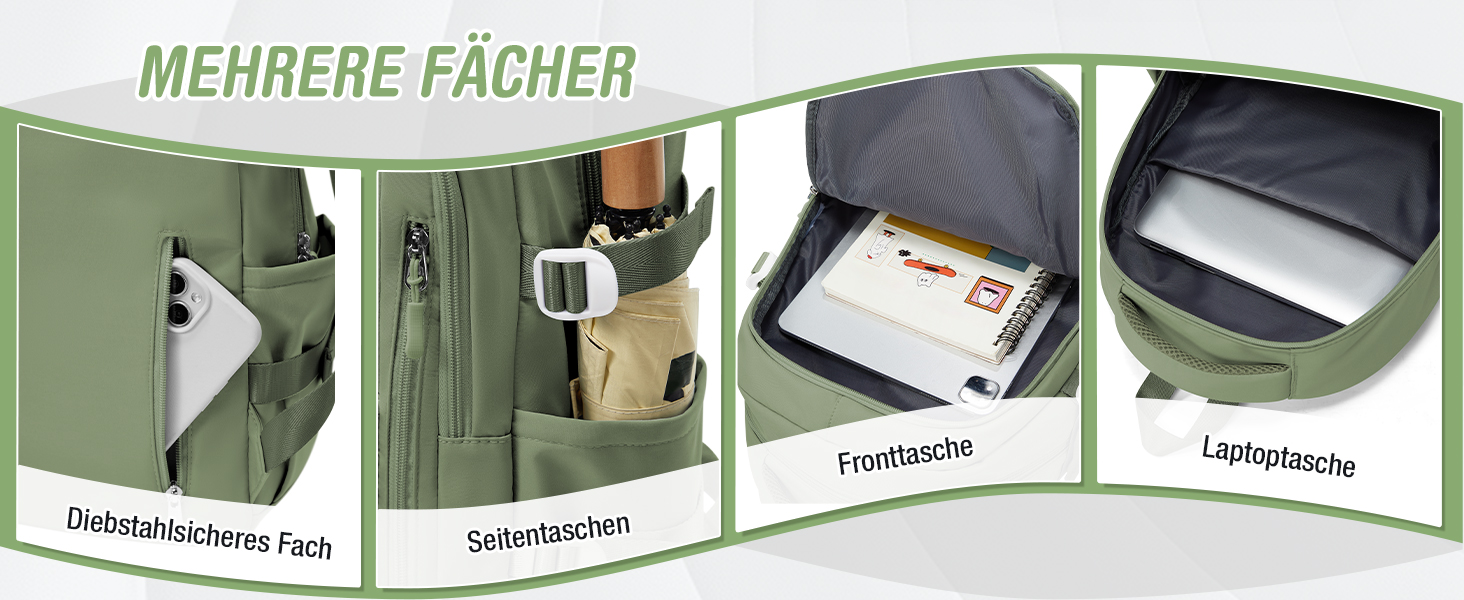 Шкільний рюкзак HYC00 для дівчаток та хлопчиків-підлітків, водонепроникний, для ноутбука 14 дюймів, зелений M4