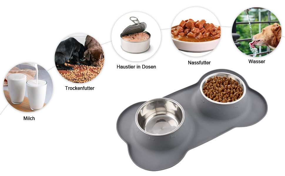 Набори мисок для собак та котів MOACC: 2 шт. по 400 мл, нержавіюча сталь, антиковзаюча підставка, для подорожей, чорний квадрат