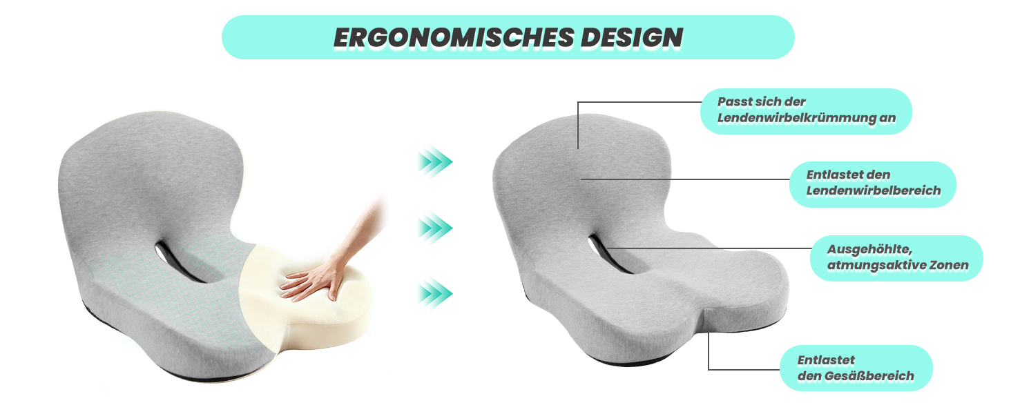 Ортопедична подушка для сидіння Urban Deco з підлокітником, ергономічна спинка з піною з пам'яті, подушка для офісного крісла, автокрісла, інвалідного візка, чорно-сіра, 1 шт. (Сіра)