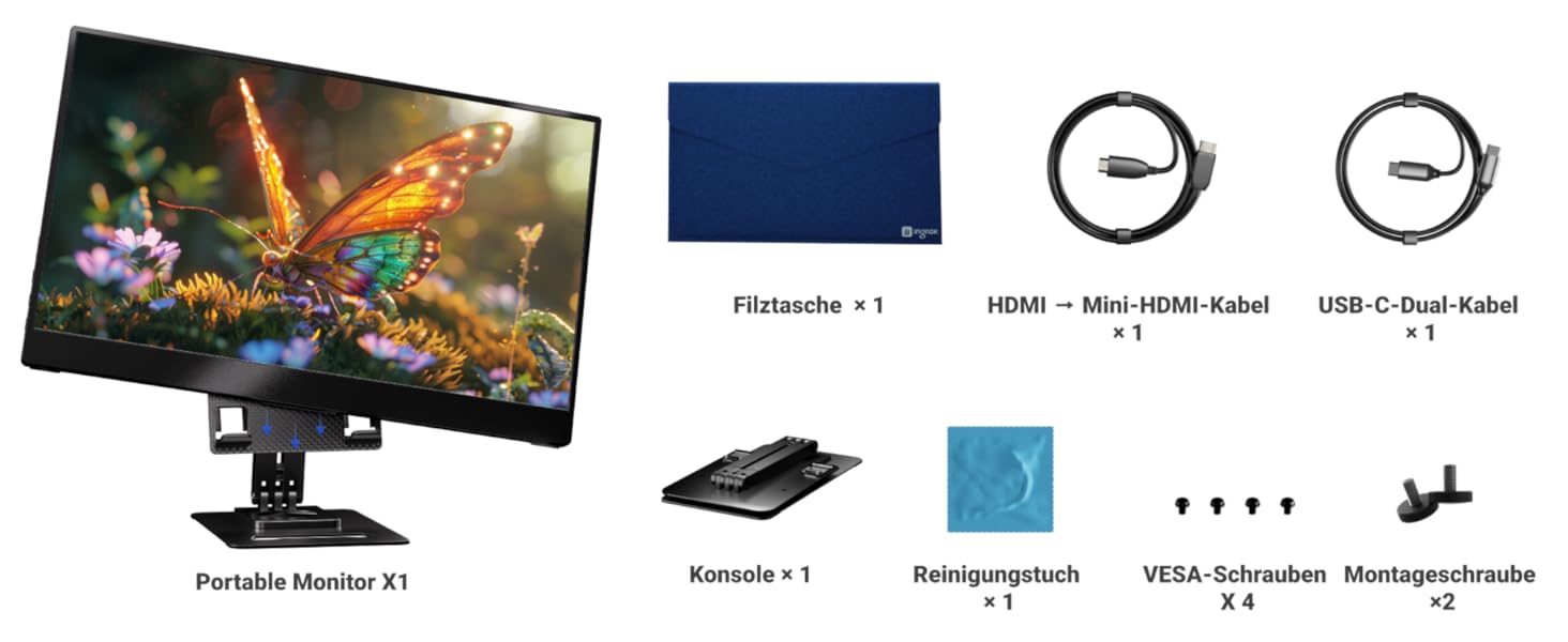 Портативний монітор Ingnok 15.6 дюймів, FHD 1080P IPS з підставкою, для ноутбука, ПК, Mac, PS3/4/5/X-box, USB-C & HDMI, 15.6 (підставка)