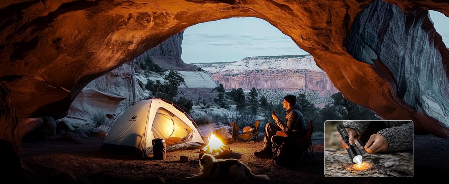 Ліхтар налобний LED Skyfire 900000 Люмен з лінзою для розпалювання вогню, USB, 4 режими яскравості, Zoom, для кемпінгу, надзвичайних ситуацій та походів, чорний