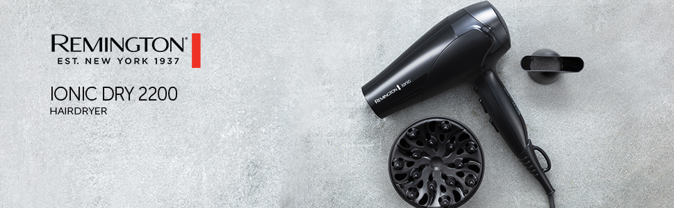 Фен Remington D3198 з іонізацією, чорний (2200W) з насадкою-дифузором та насадкою для укладки, 3 режими нагріву, 2 режими обдування + режим охолодження