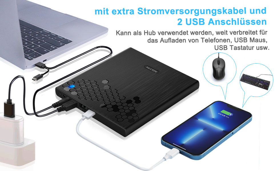 Зовнішній CD/DVD привід для ноутбука USB-C: слот-ін DVD-брунер та плеєр для Mac, MacBook, Windows з кнопкою вильоту