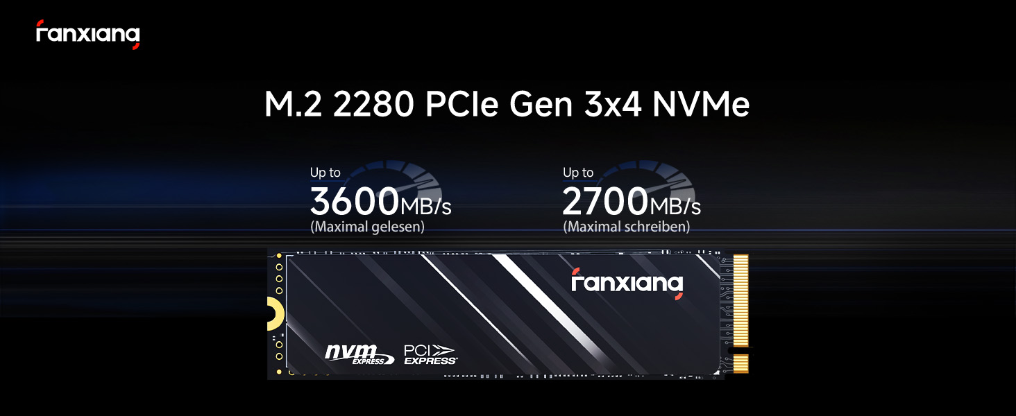 SSD накопичувач Fanxiang 1TB NVMe PCIe Gen3 QLC з SLC кешем для ігор, 3500 МБ/с (читання), 2500 МБ/с (запис), внутрішній SSD для ПК та ноутбука