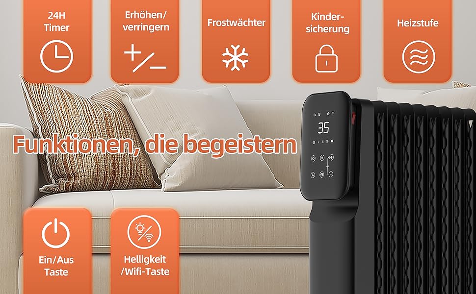 Масляний радіатор SHX 2000W з Wi-Fi, 3 режими, таймер 24г, термостат, Boost, до 40 м²