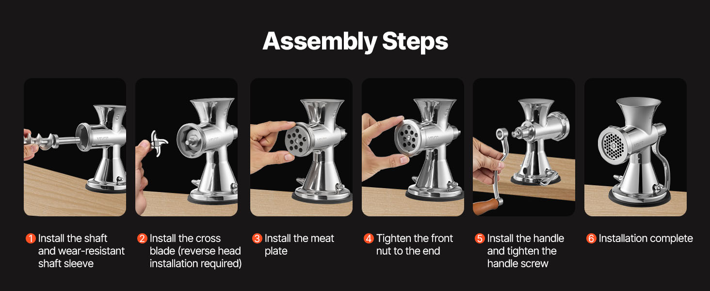 М'ясорубка ручна VEVOR 304 нержавіюча сталь, диски 4.5/8 мм, для фаршу та ковбас, срібляста