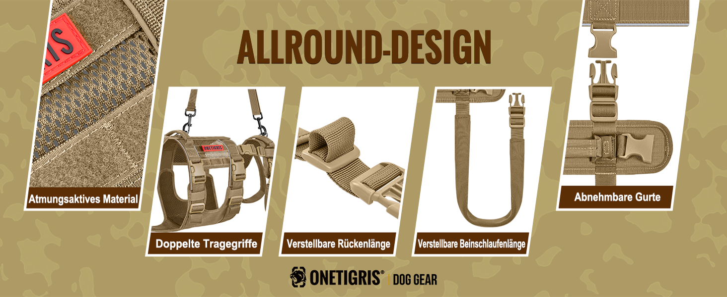 Шлейка для собак OneTigris SKYEWALKER з підтримкою, регульована підтримуюча шлейка з 2 ручками для собак середніх та великих розмірів, XL (M:14-27кг(Обіх:40-58см, Груди:60-81см)), Колір: Коричневий