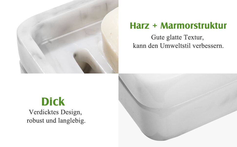 Підставка для мила Shinowa з подвійним шаром та знімним контейнером для води, білий мармур, для ванної кімнати, кухні, душу