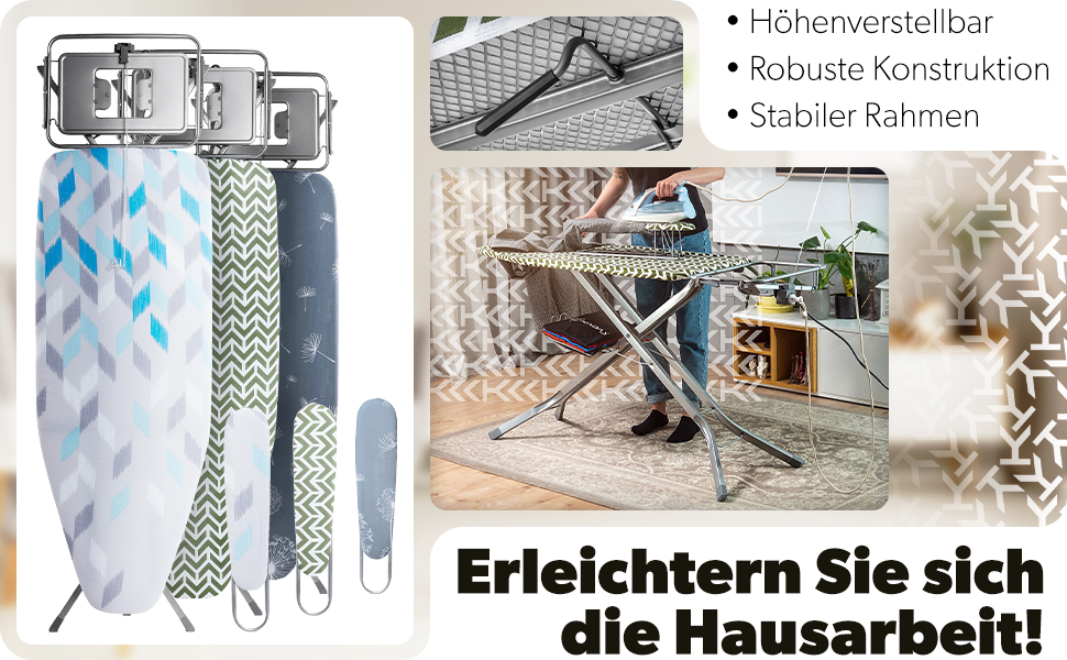 Прасувальна дошка KADAX з підвішувачем для рукавів, 130x41 см, з підставкою для праски та розеткою, складана, Made in EU (зелена)