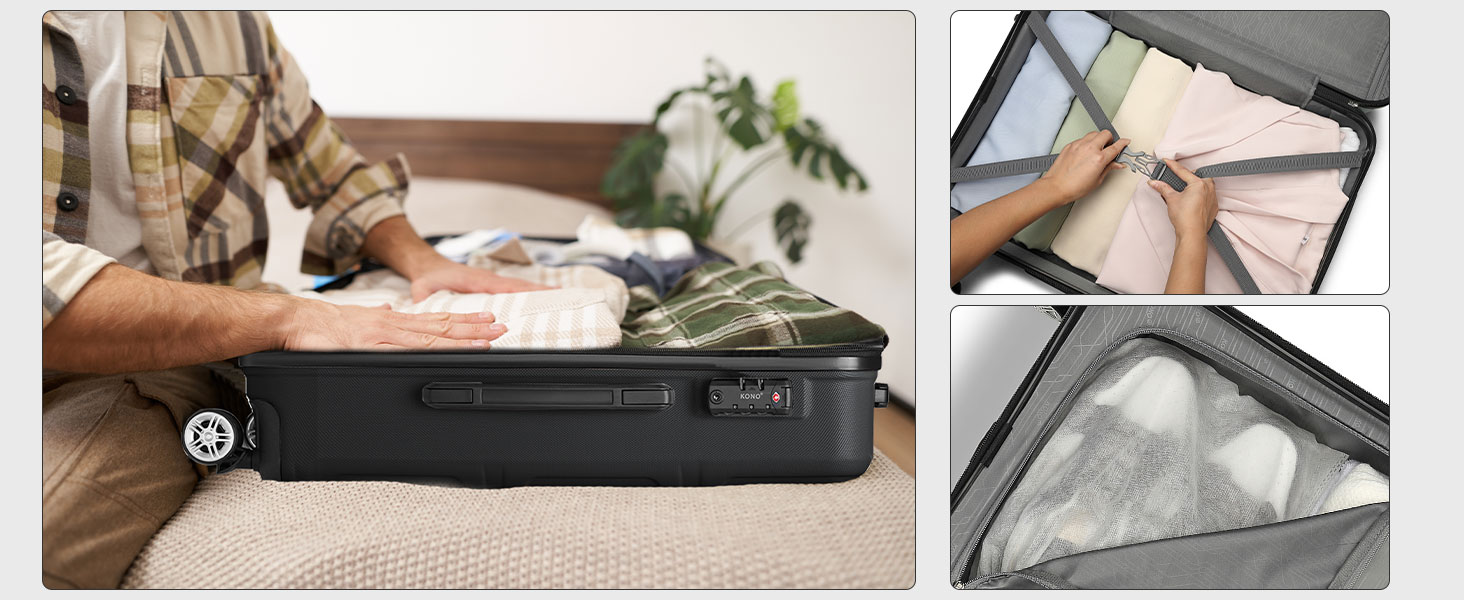 Чемодан KONO 24 дюйми, ABS, з TSA-замком, 4 колеса, 65×44×25.5 см, кремовий