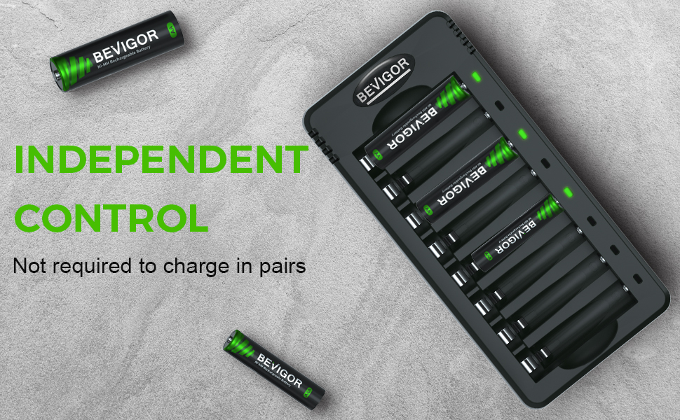 Набір акумуляторів AA NI-MH від Bevigor: 8 шт. + зарядний пристрій, 8 позицій