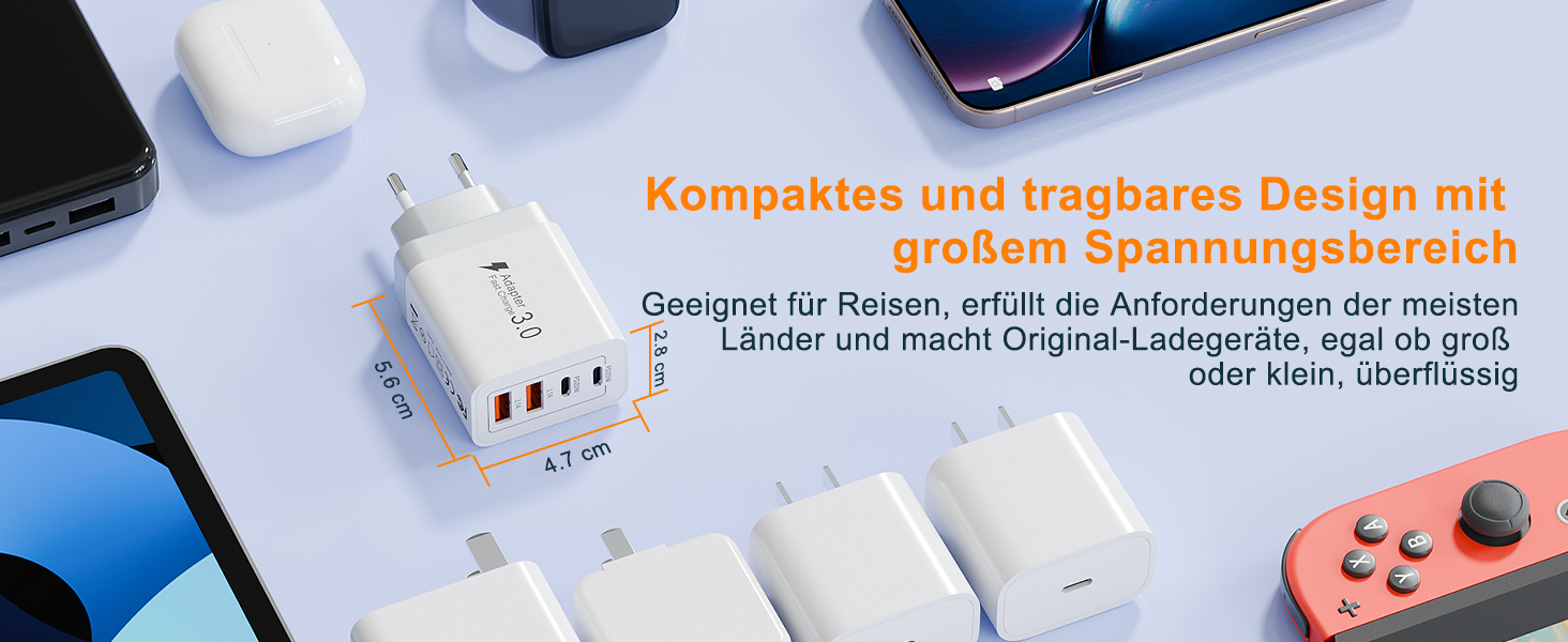 Мережевий зарядний пристрій USB C на 40W з 4 портами, PD3.0, для iPhone, iPad, Samsung, білий
