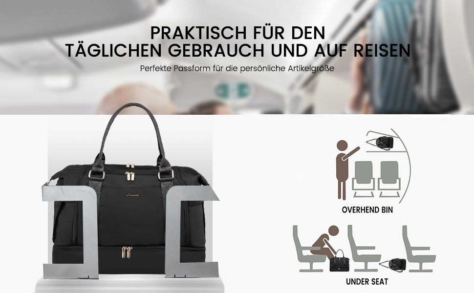 Спортивна сумка LOVEVOOK для подорожей: жіноча дорожня сумка-мішок, weekender, з органайзером, відділенням для взуття та мокрих речей, водонепроникна, 42L, чорна