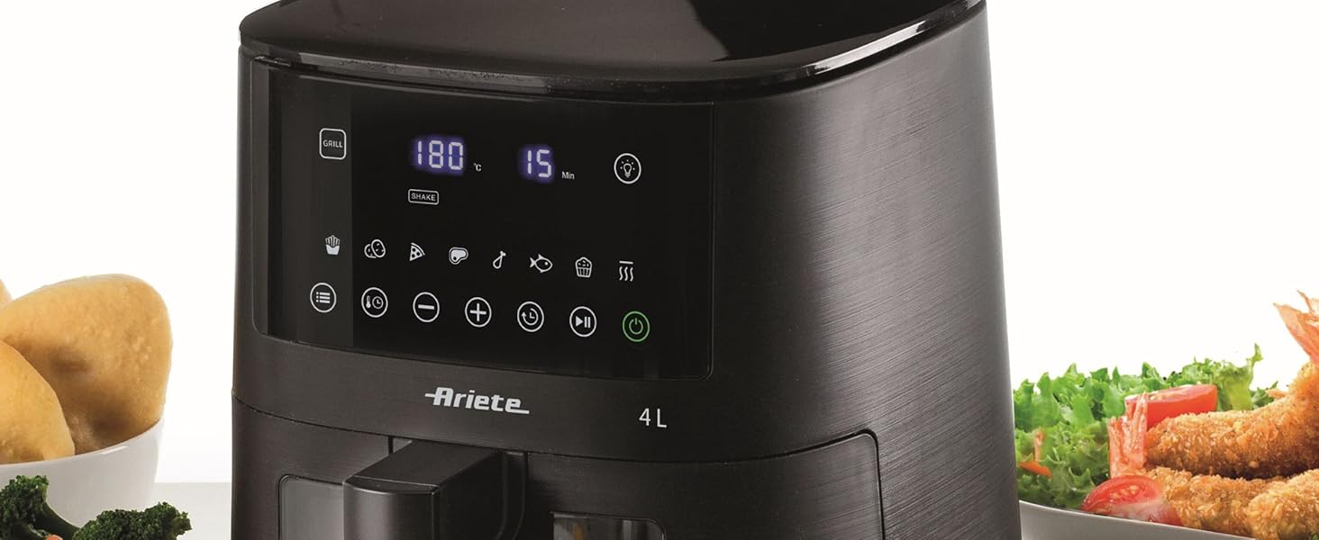 Фритюрниця аероном 4L Ariete 4633, 1400 Вт, 9 програм, Shake & Grill, до 200°C, чорний