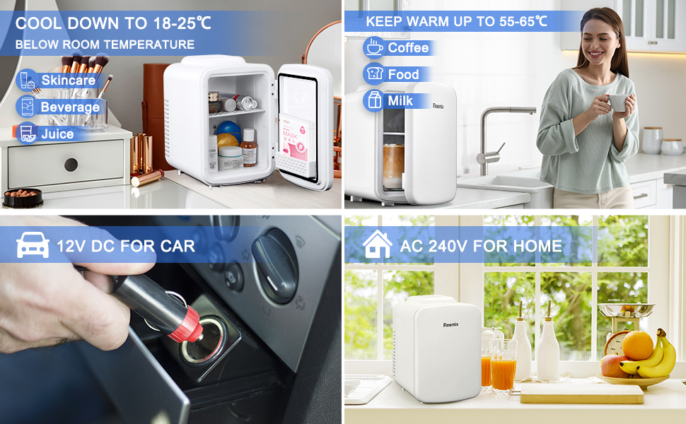 Reemix 4L Mini Fridge - Portable Cooler & Warmer for Beauty, Drinks & Snacks