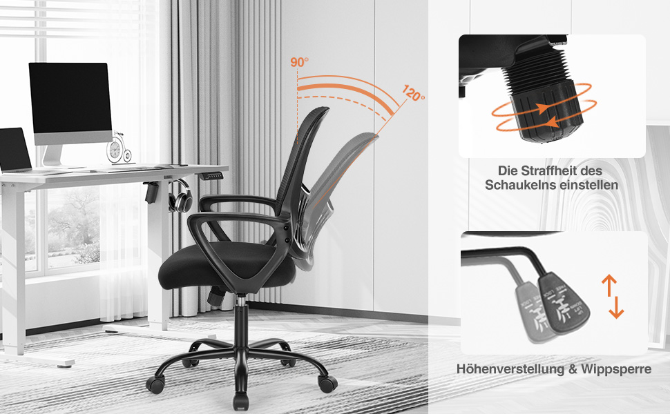 Ергономічне крісло Sweetcrispy для офісу та дому: регульована висота, підтримка попереку, з підлокітниками (чорний)