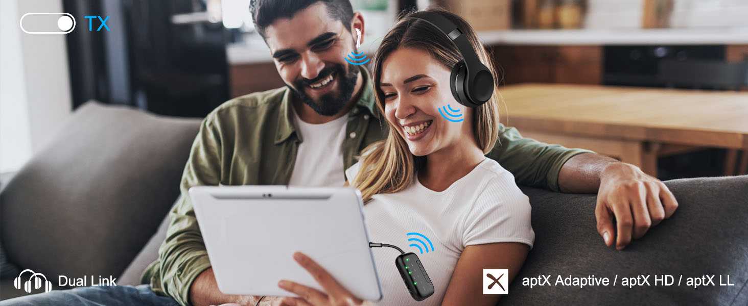 Bluetooth 5.4 адаптер 2-в-1 (передавач та приймач) Pro 2026, бездротовий аудіо-адаптер для ТБ, ПК, авто та Nintendo Switch, підтримка 2-х навушників, AUX, чорний